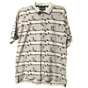 Siegfried Golf Theme Polo Shirt Short Sleeve Chevron Cotton Beige Cream Mens XL